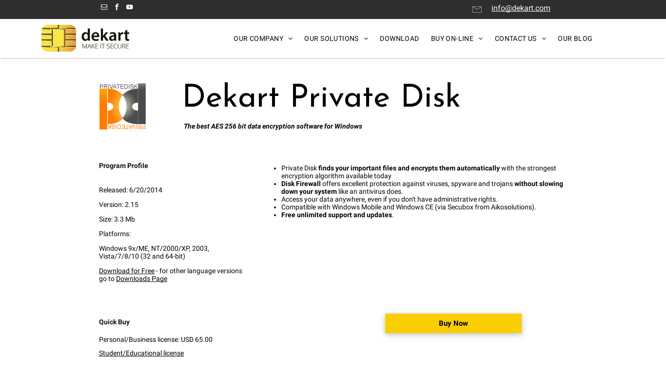 Dekart Private Disk Landing page