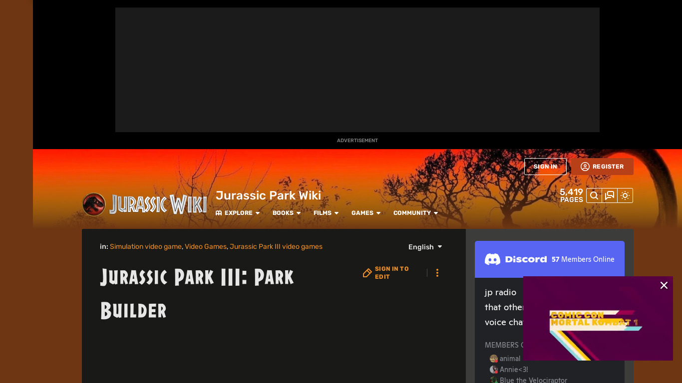 Jurassic Park III: Park Builder Landing page