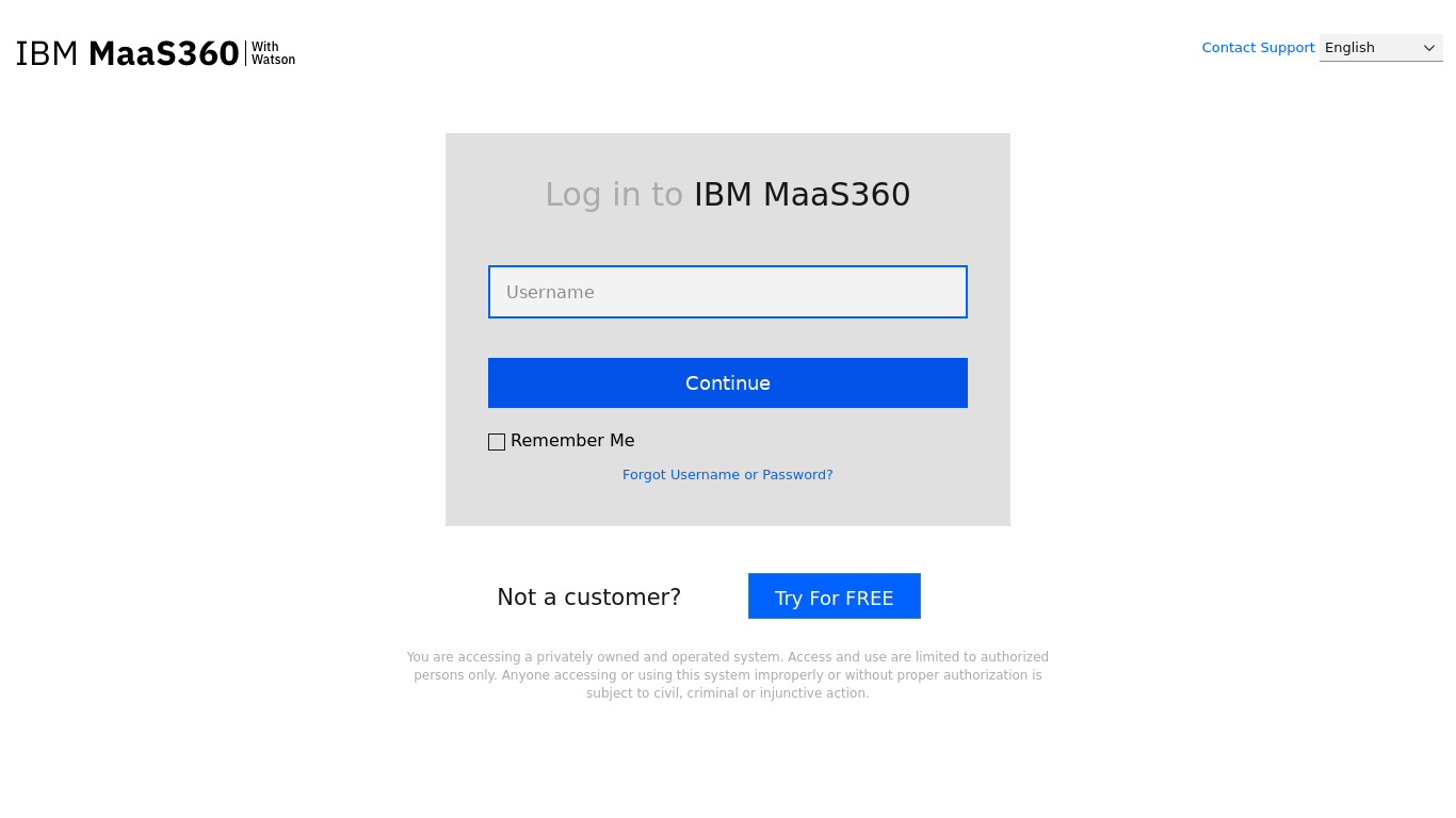 IBM MaaS360 Landing page