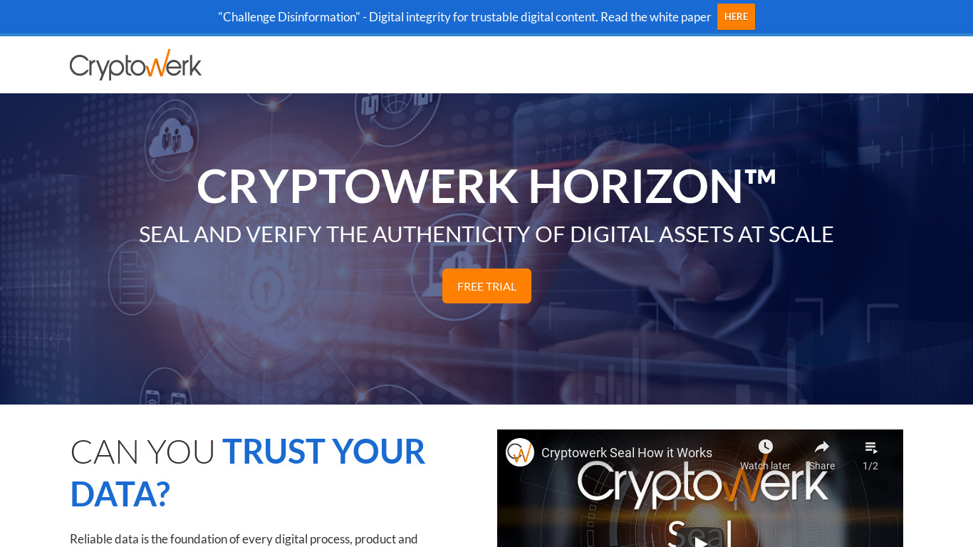 Cryptowerk HORIZON Landing page