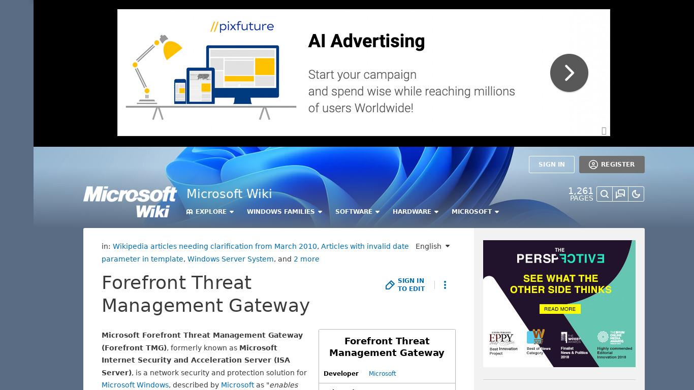 Forefront TMG Landing page