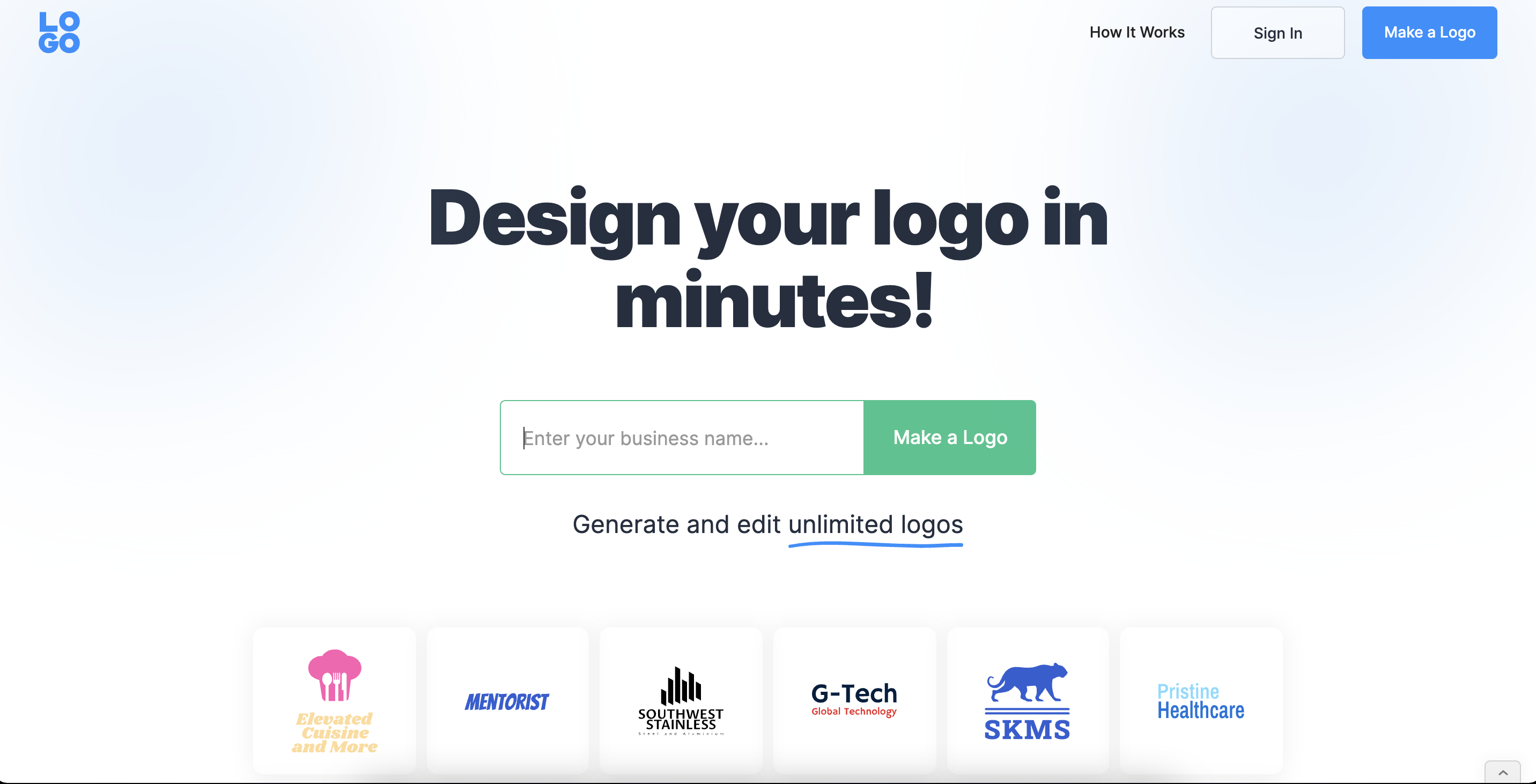 Logo.com Landing page