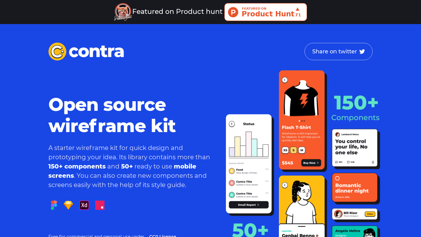 Contra Wireframe Kit Landing page