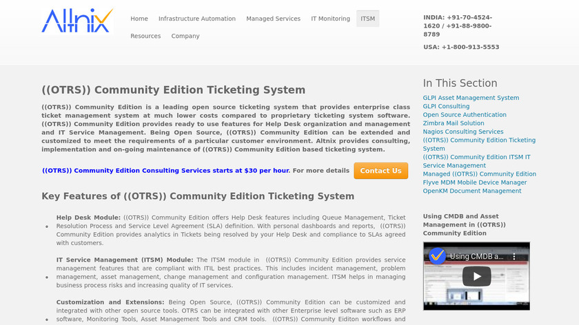altnix.com OTRS Community Edition Landing Page