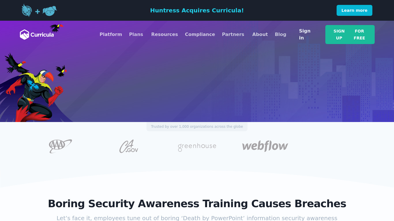 Curricula Aware: Security Awareness Training Landing page