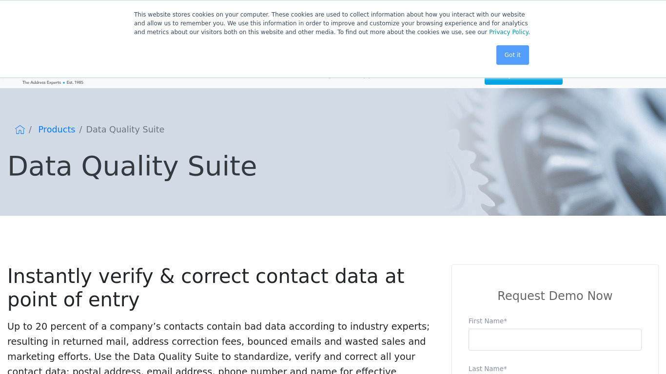 Data Quality Suite by Melissa Landing page