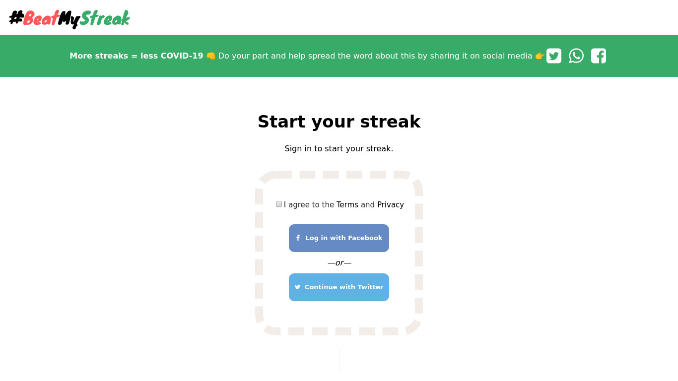 beatmystreak.com #Stayhome Streaks Landing page