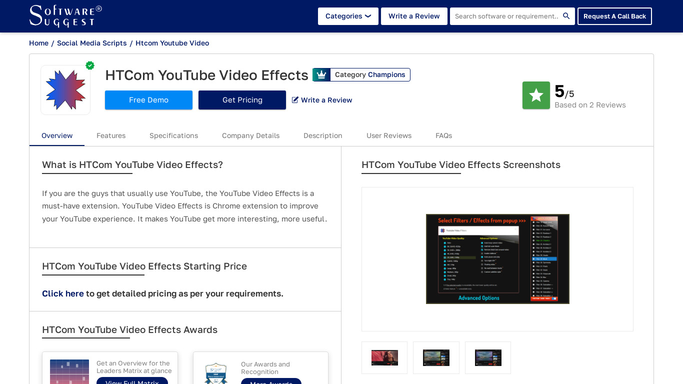 HTCom YouTube Video Effects Landing page