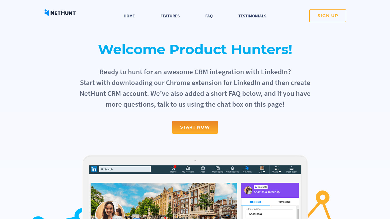 NetHunt CRM integration with LinkedIn Landing page