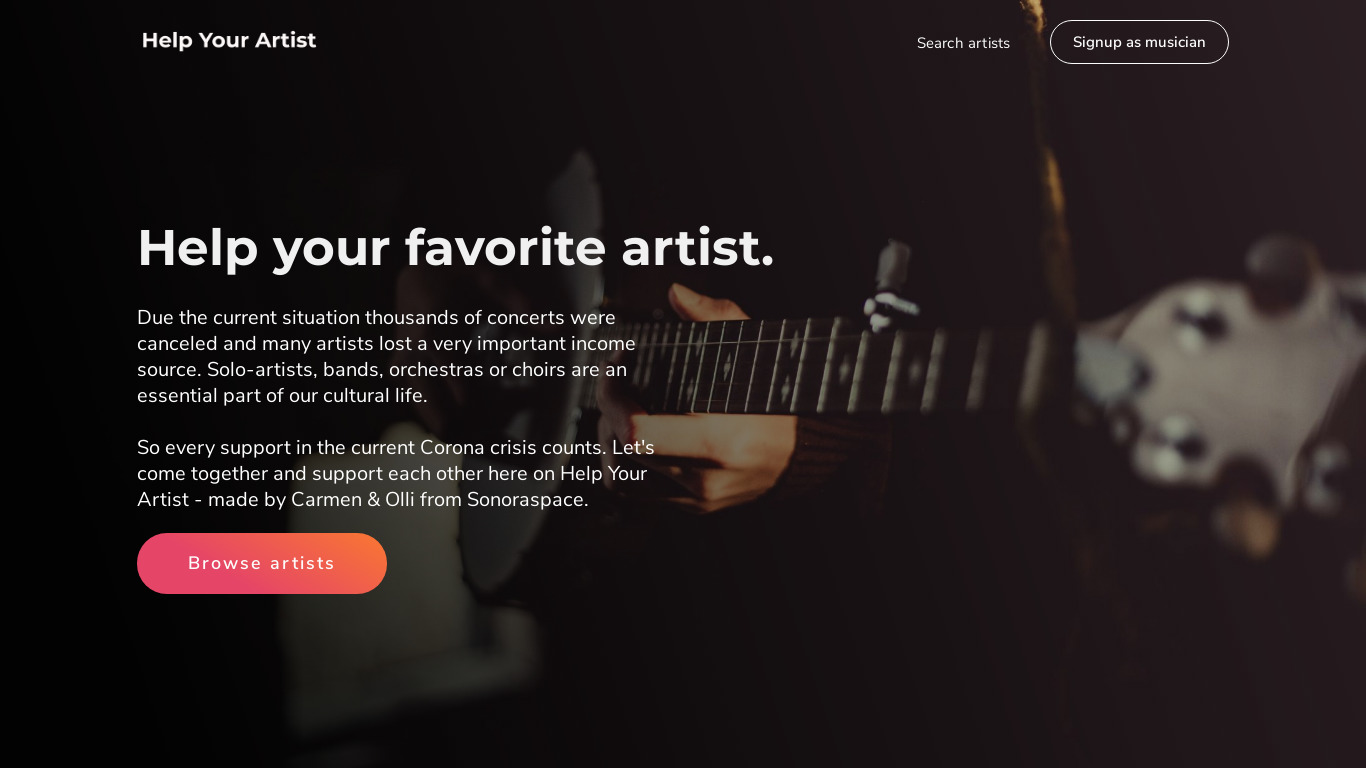 Help Your Artist Landing page