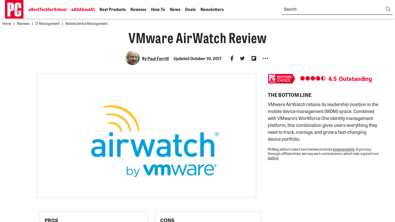VMWare AirWatch Landing page