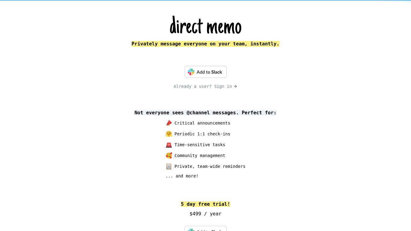 Direct Memo Landing page