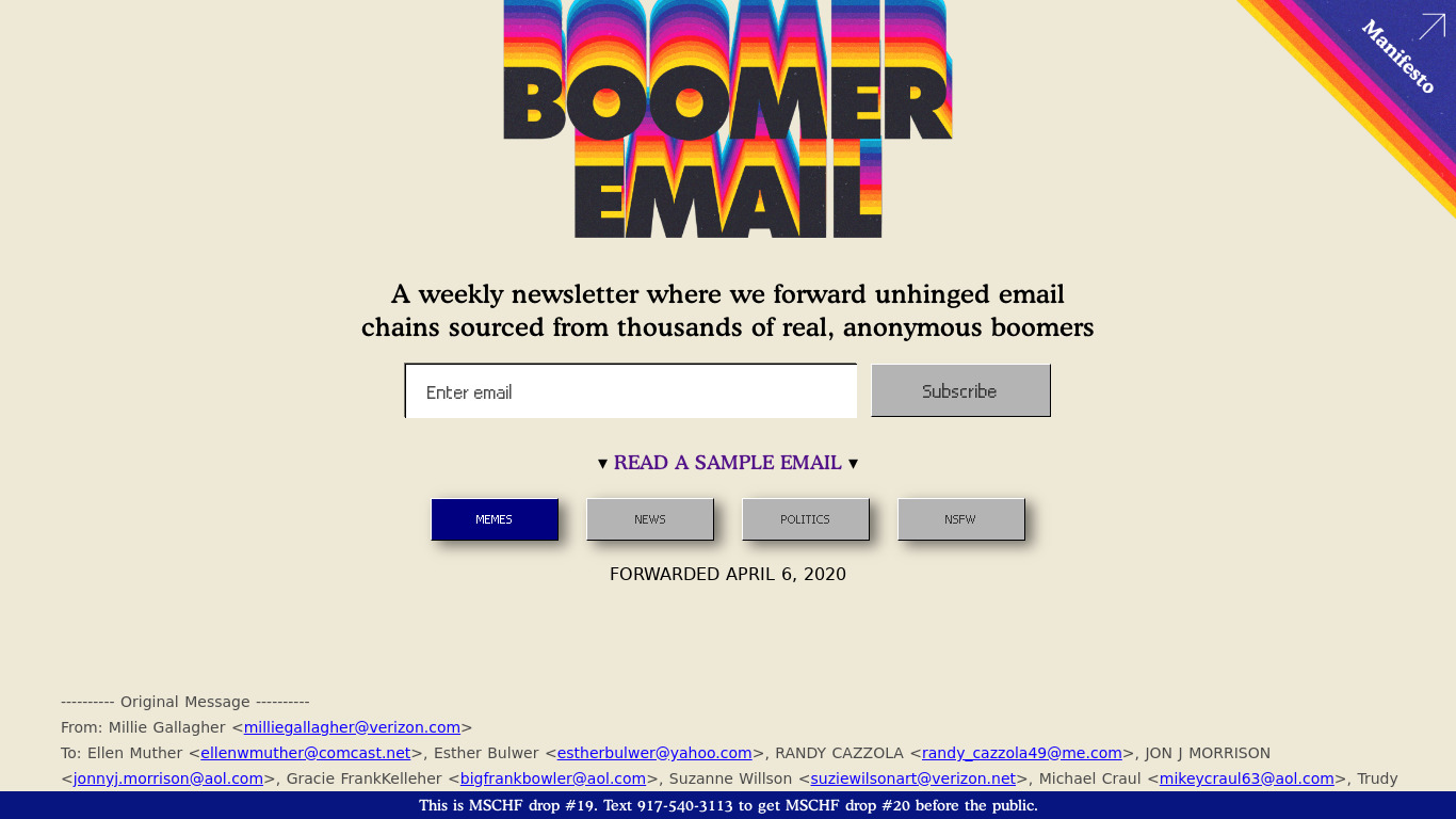 Boomer Email Landing page