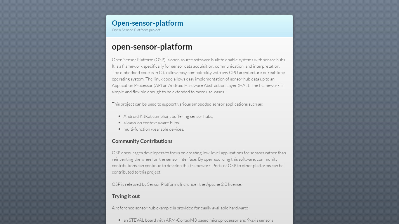OSP - Open Sense Platform Landing page