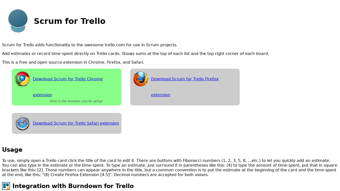 Scrum for Trello Landing page