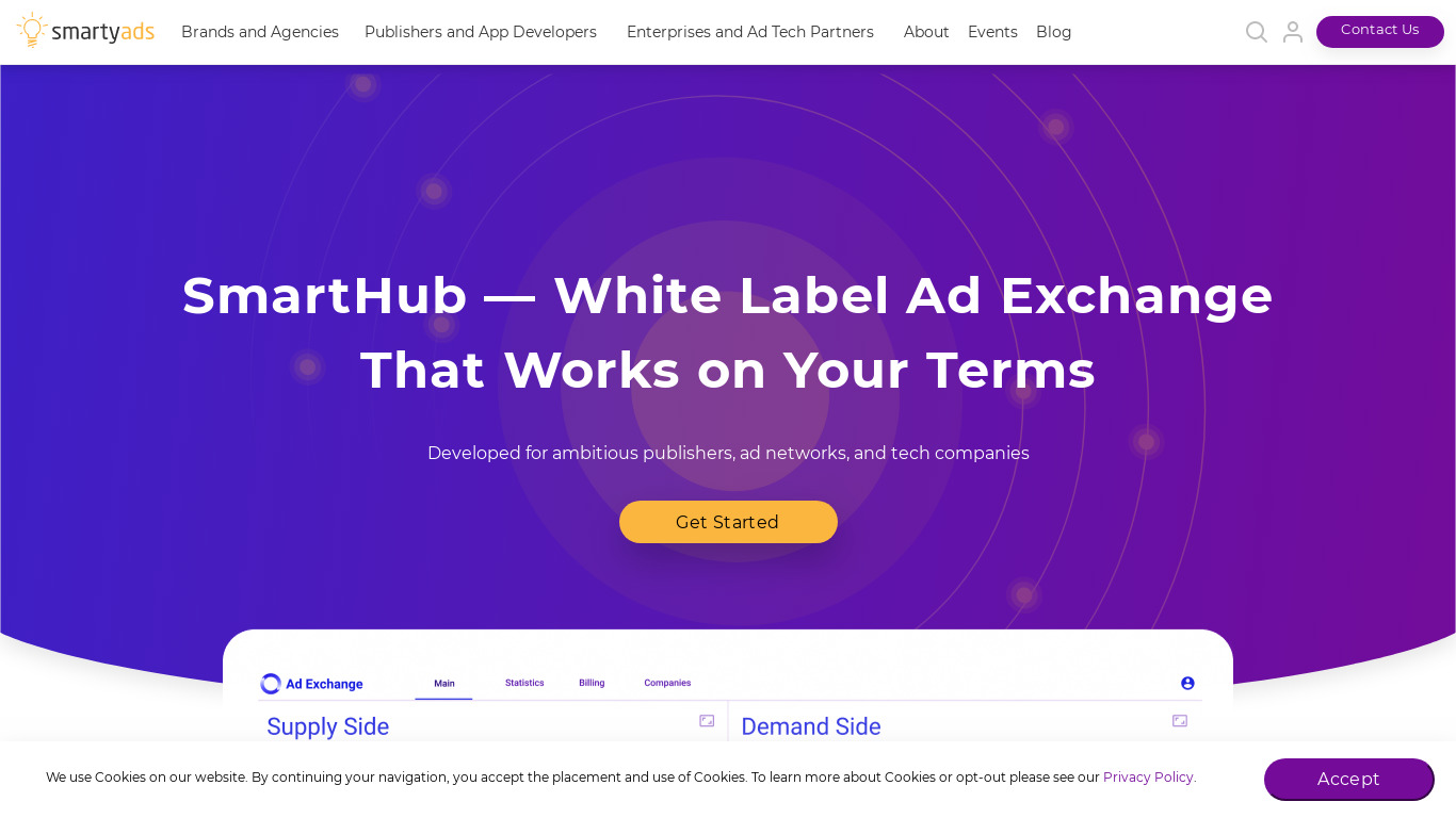 SmartyAds White Label Ad Exchange Landing page