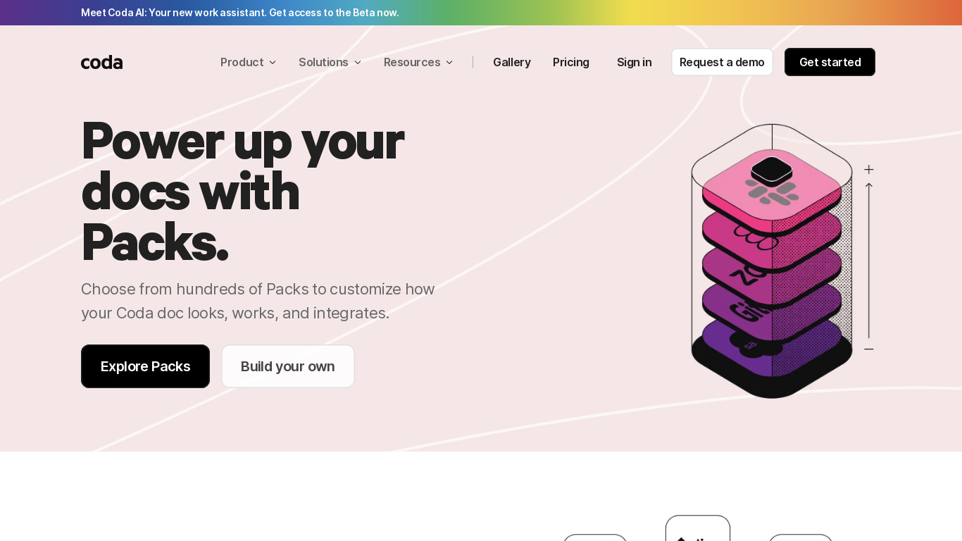 Coda Packs with Data Sync Landing page