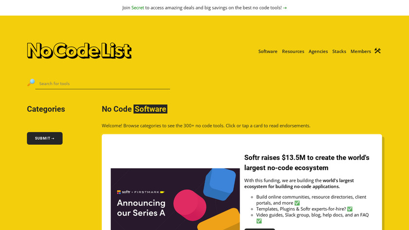 NoCodeList.co Landing Page