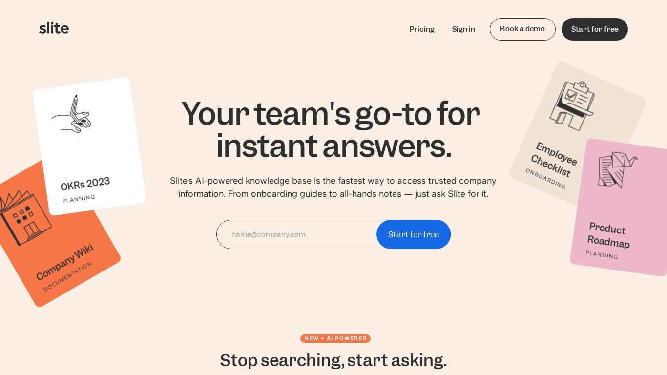 Slite Landing page