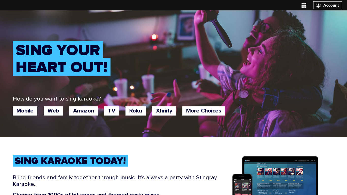 Stingray Karaoke Party Landing page