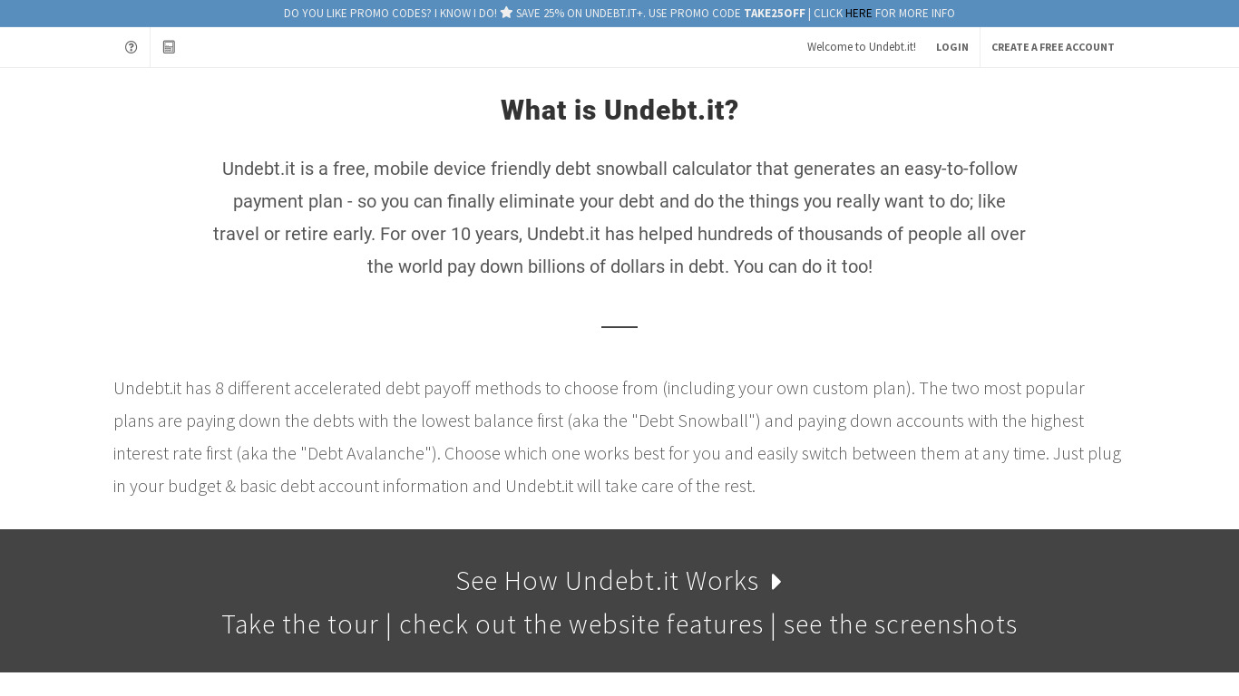 Undebt.it Landing page