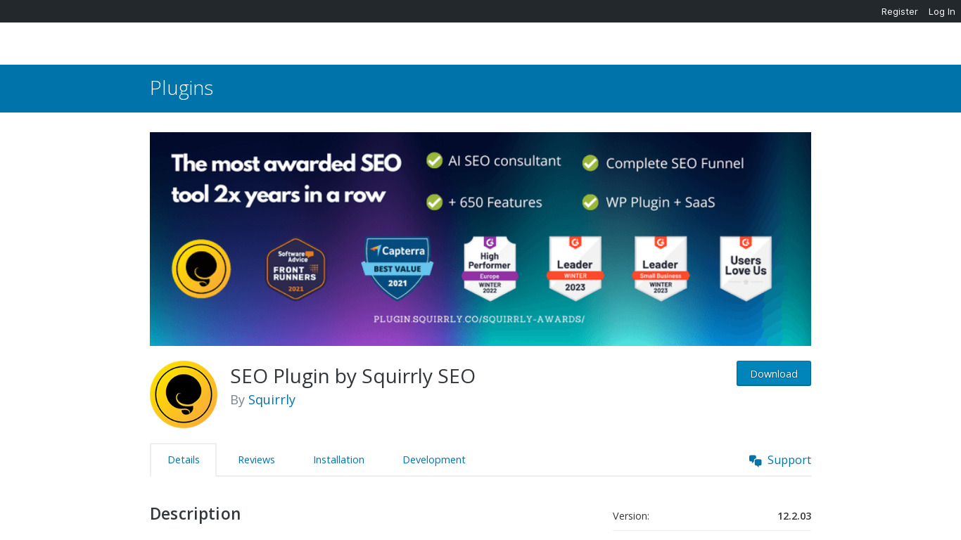 Squirrly SEO Landing page