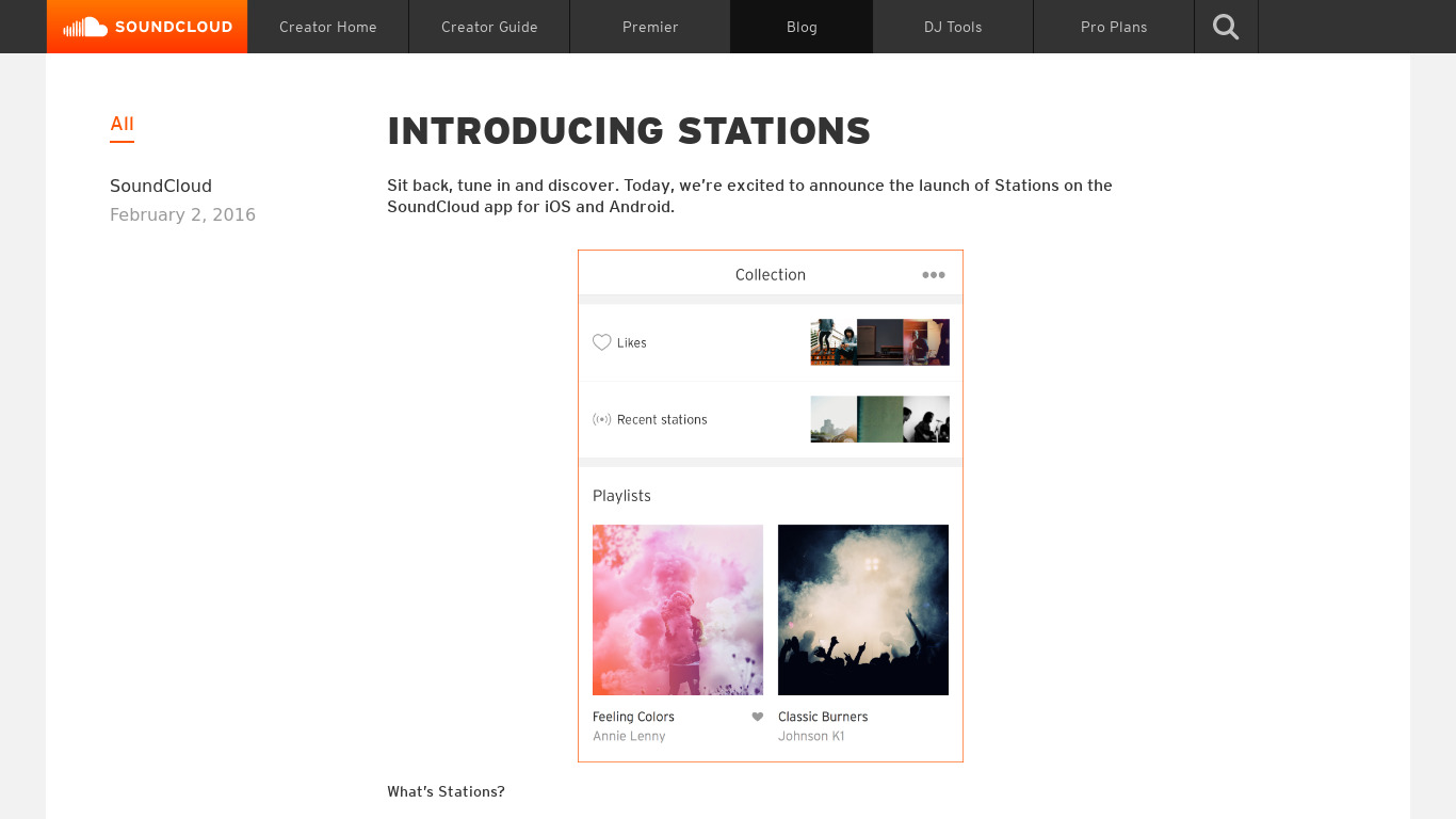 SoundCloud Stations Landing page