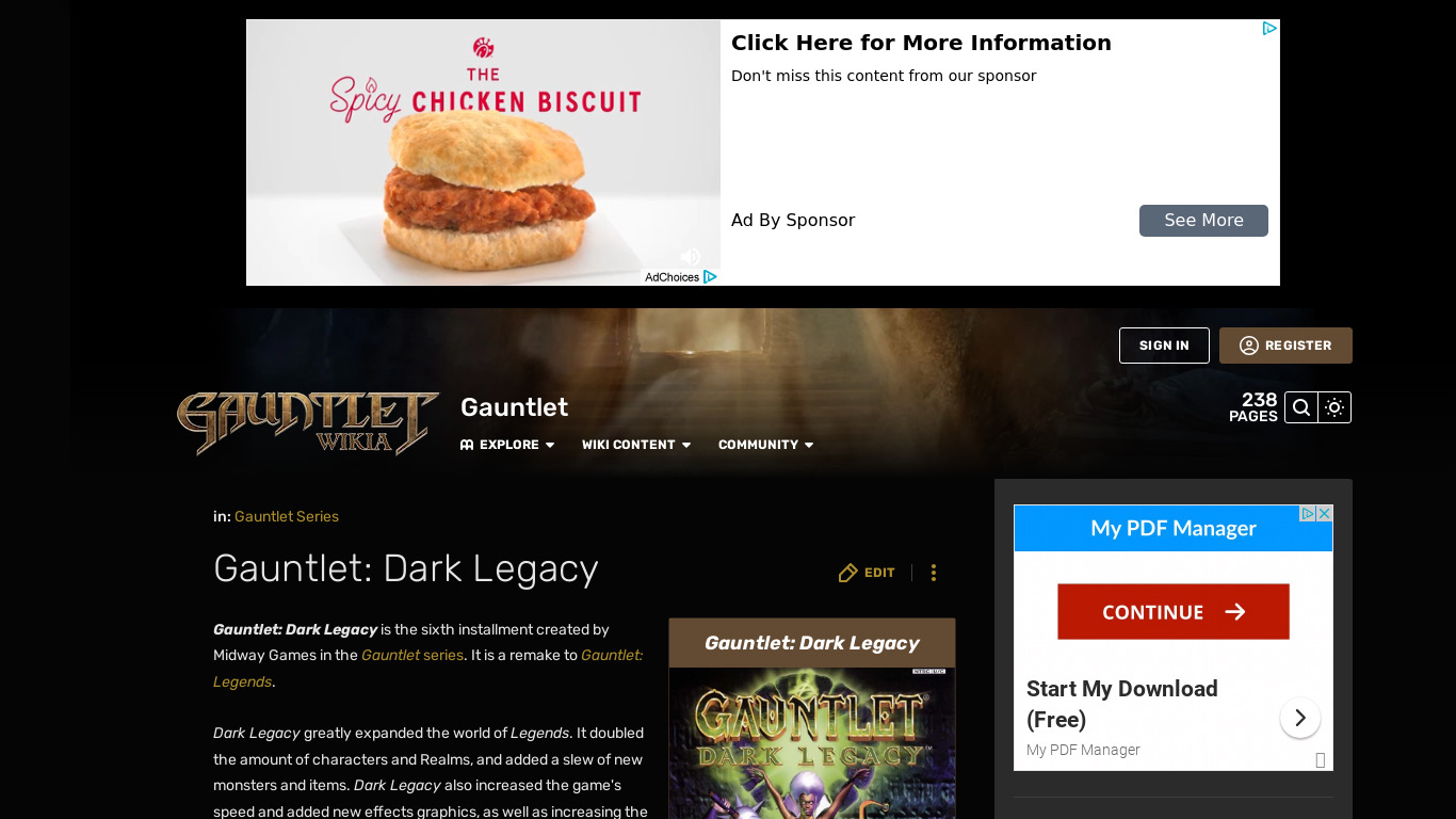 Gauntlet: Dark Legacy Landing page