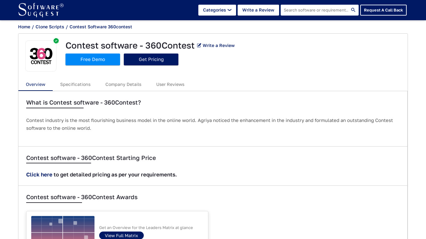 360Contest Landing page