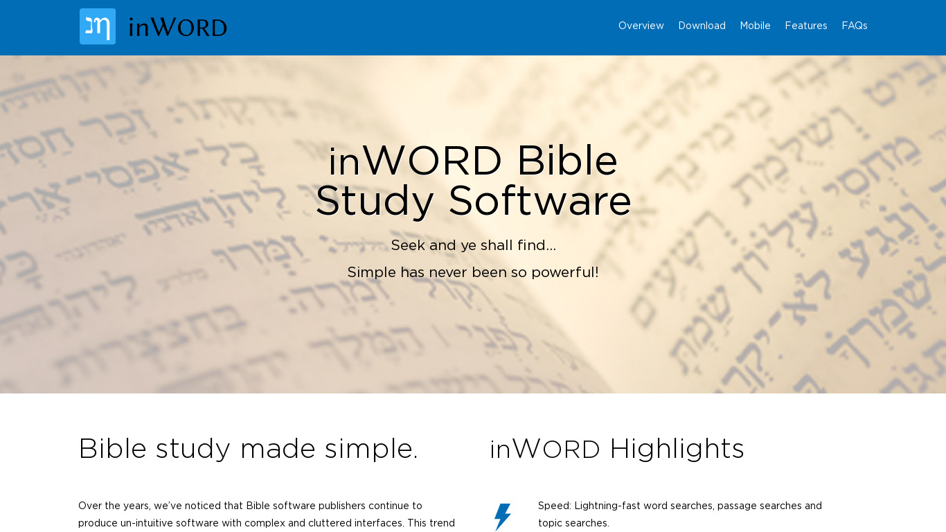 inWORD Bible Landing page