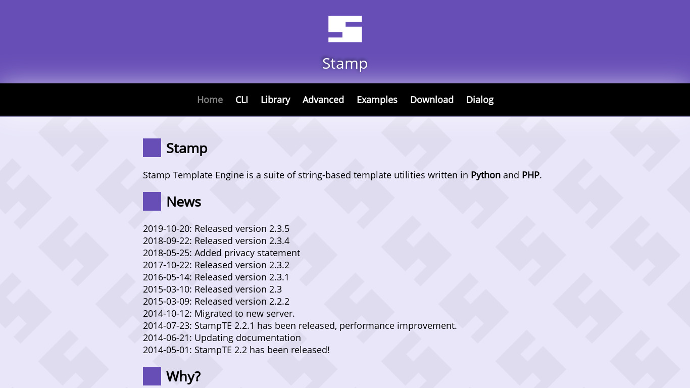 Stamp Template Engine Landing page
