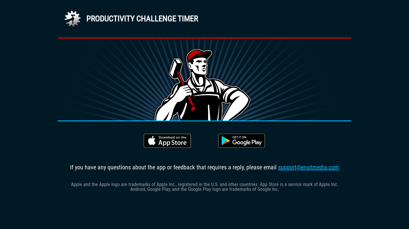 Productivity Challenge Timer Landing page
