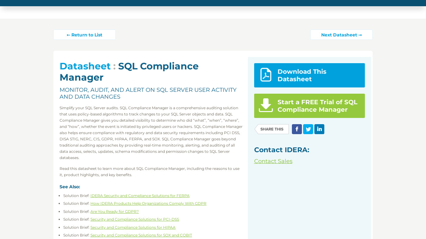 SQL Compliance Manager Landing page