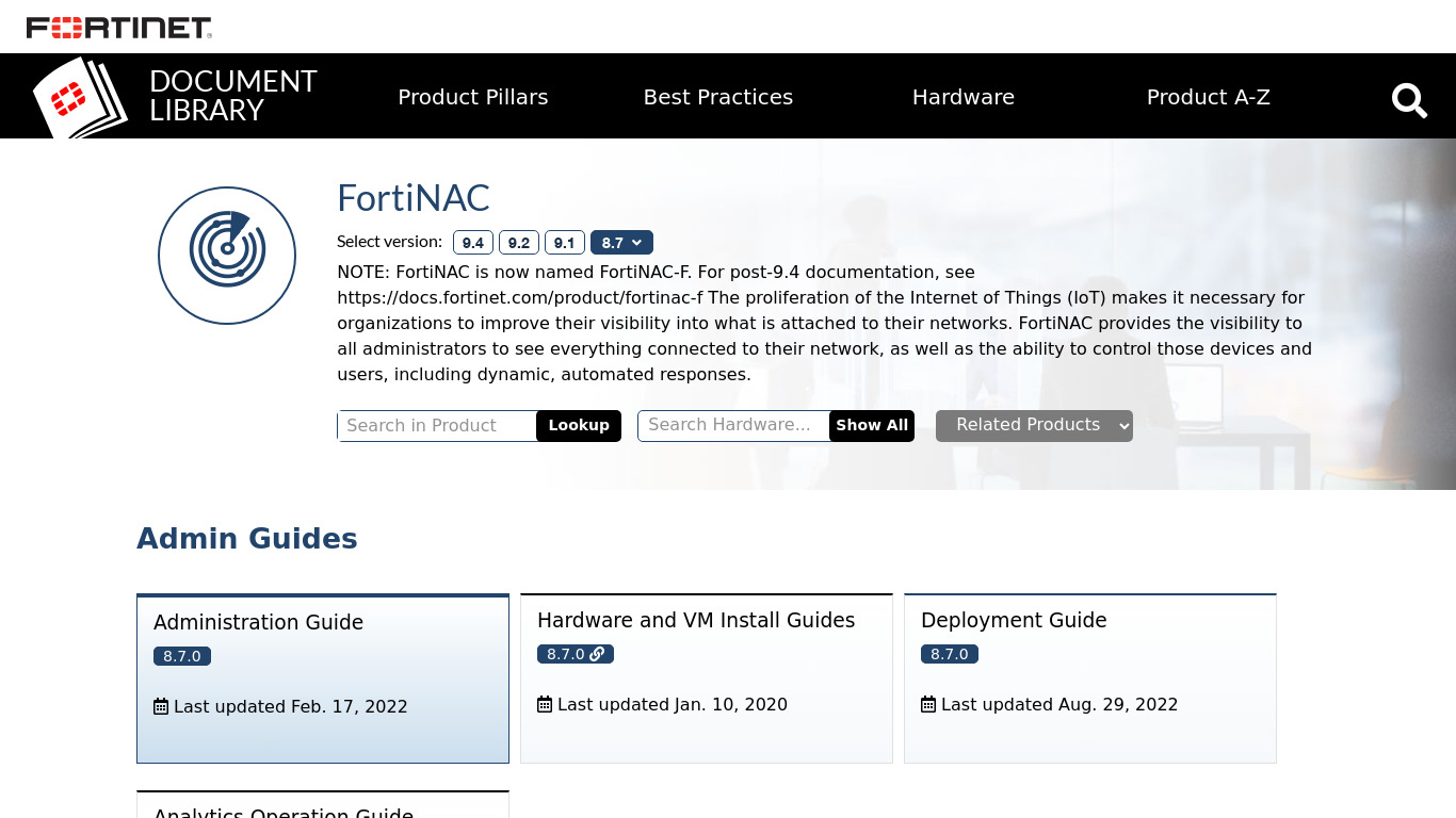 FortiNAC Landing page