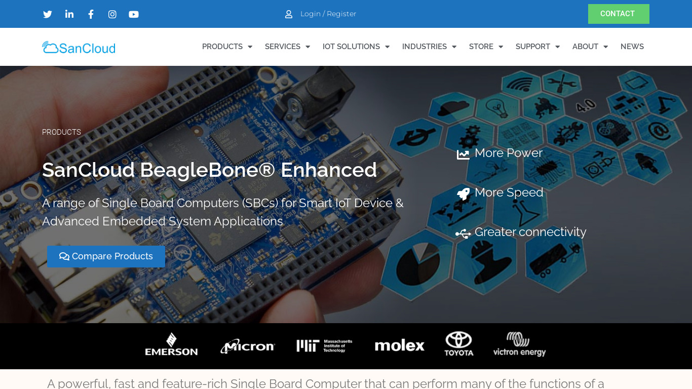 SanCloud BeagleBone Enhanced WiFi 1G Landing page