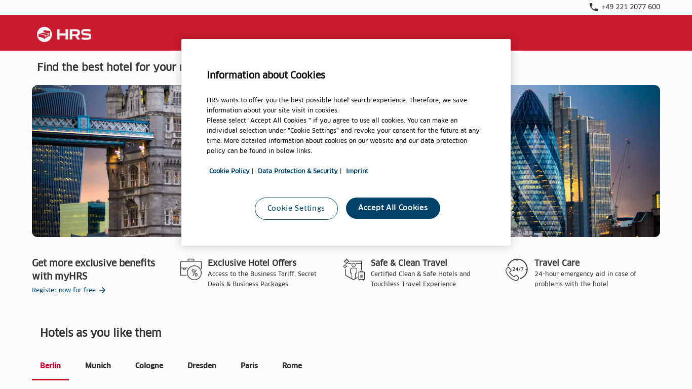 Hotel Search HRS (New) Landing page