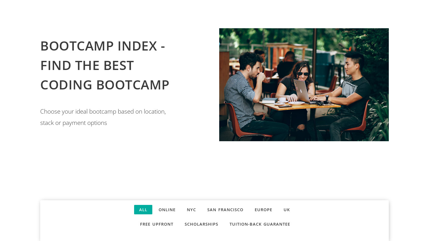Bootcamp Index Landing page