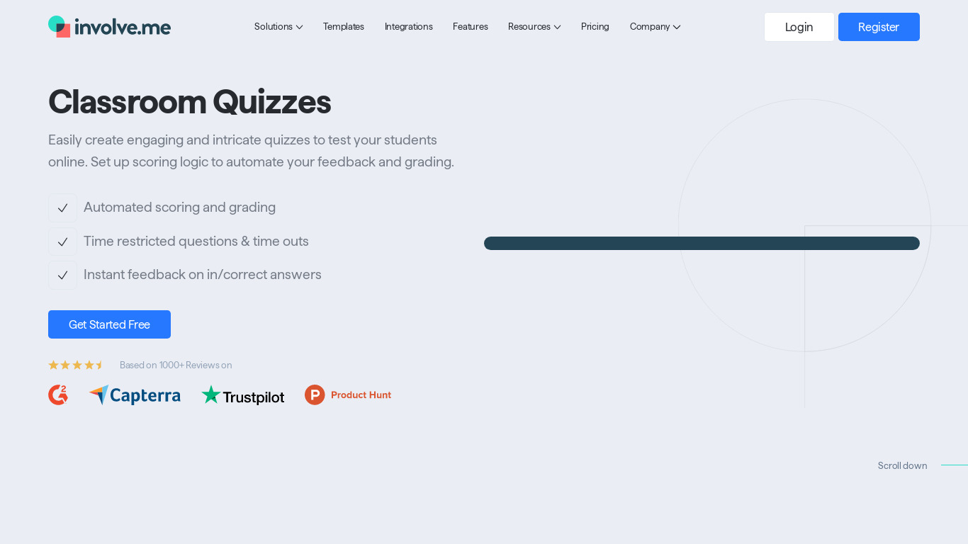 Classroom Quizzes Landing page
