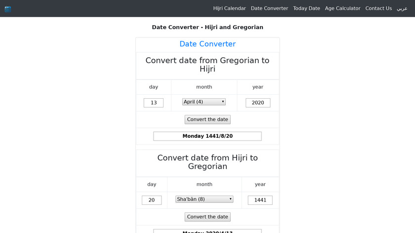 Hijri-Gregorian Date&Converter Landing Page