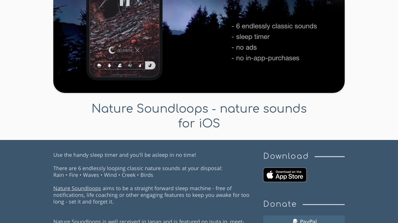 Nature Soundloops Landing page