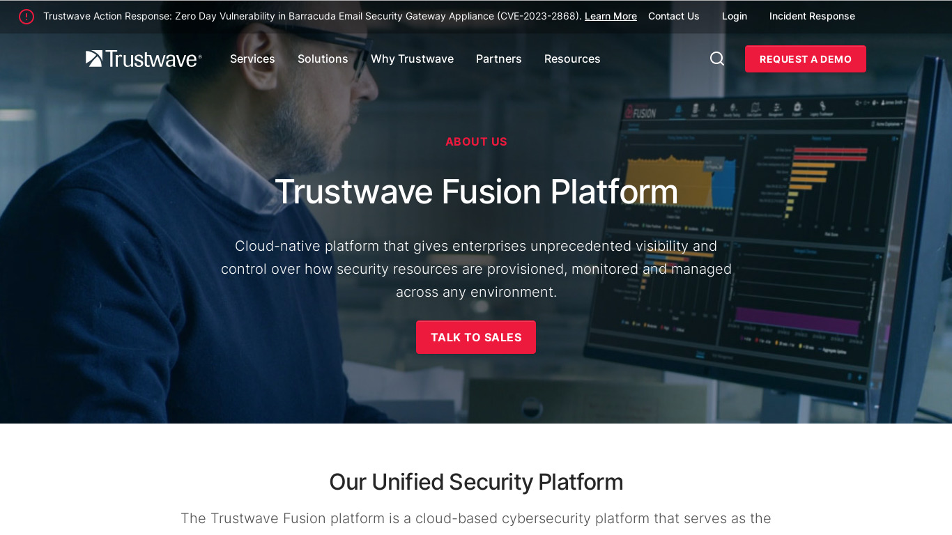 Trustwave Fusion Platform Landing page