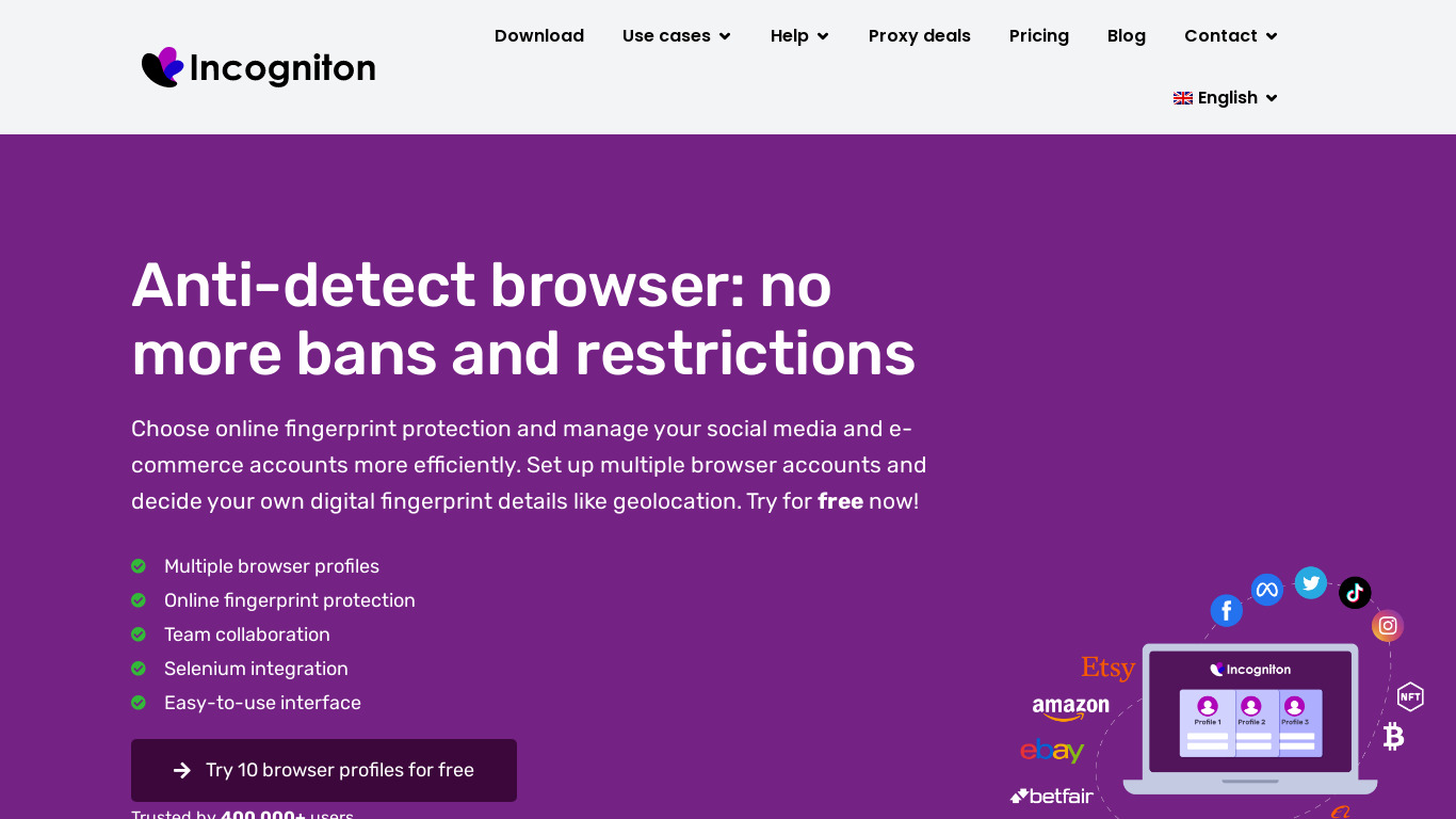 Incogniton Landing page