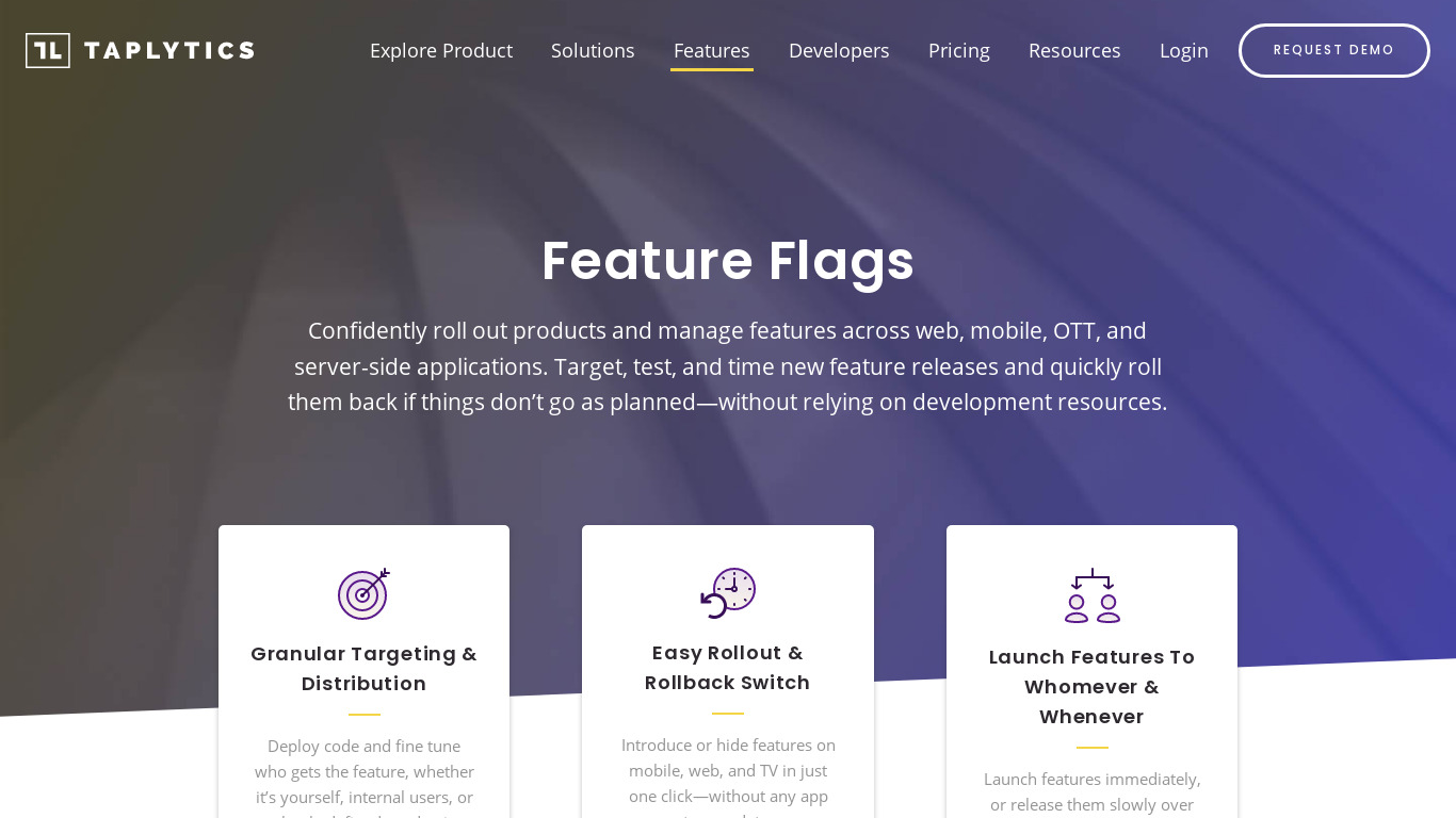 Taplytics Launch Control Landing page