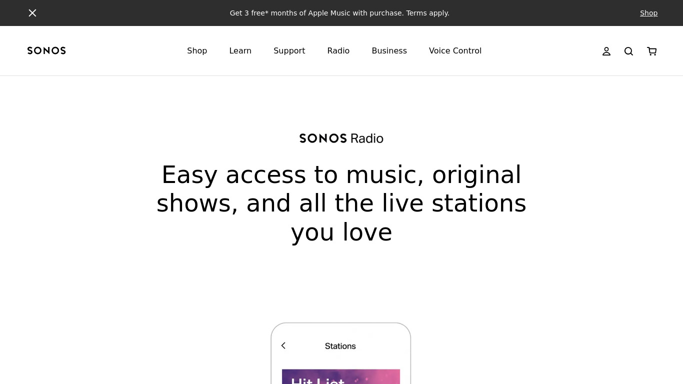 Sonos Radio Landing page