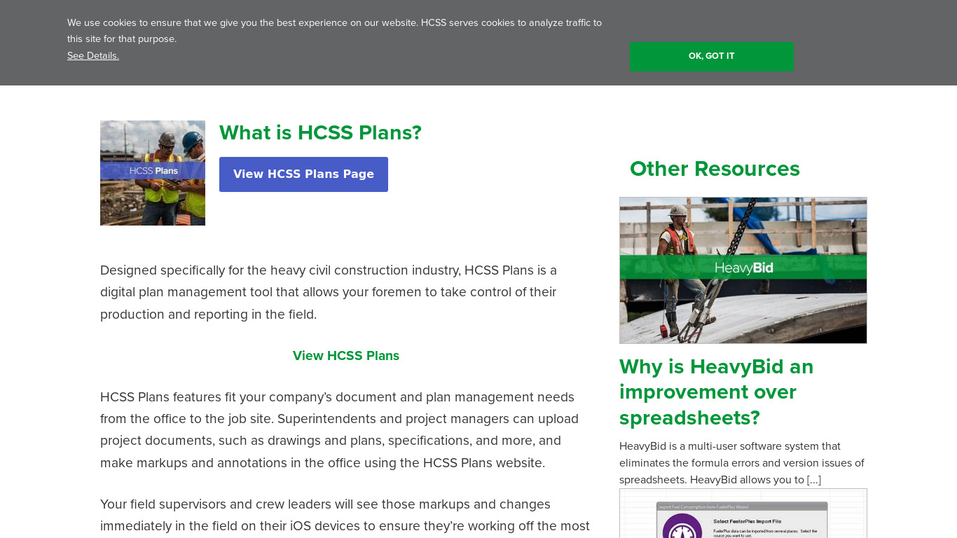HCSS Plans Landing page