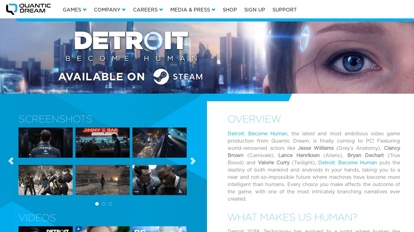 Detroit: Become Human Landing page