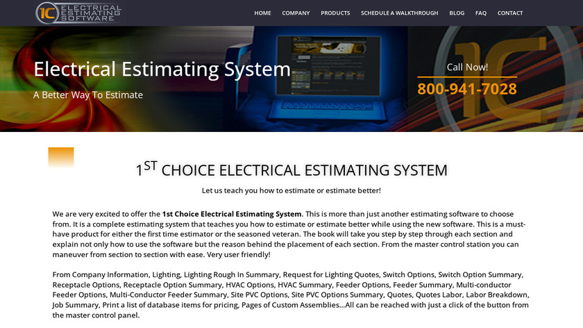 1st Choice Electrical Estimating System Landing Page