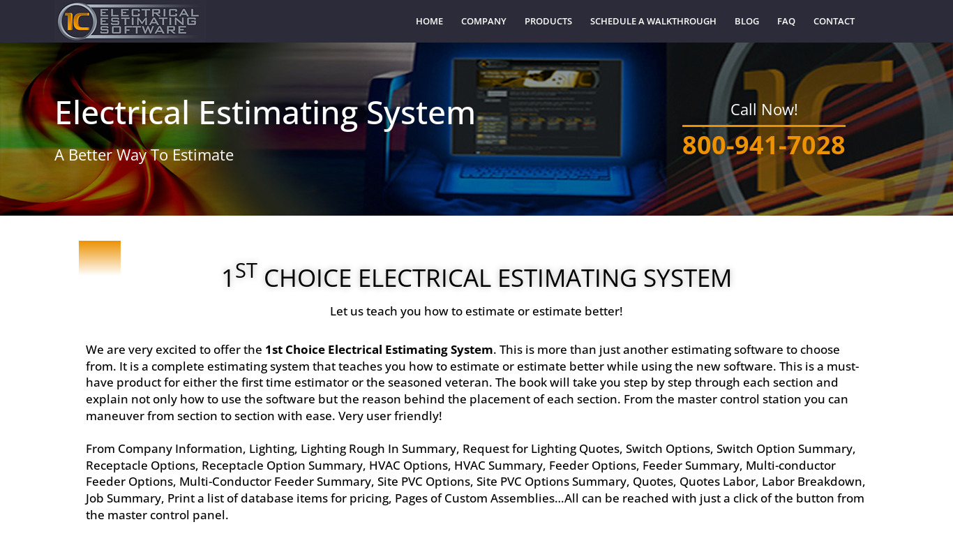 1st Choice Electrical Estimating System Landing page