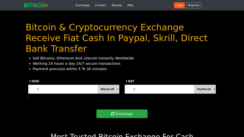 Bitroz Exchange Landing Page