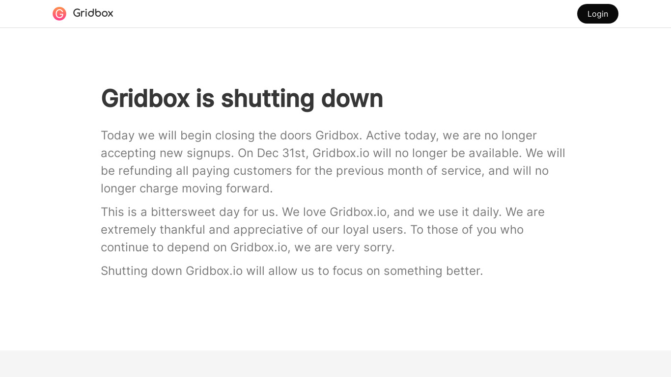 Gridbox Landing page